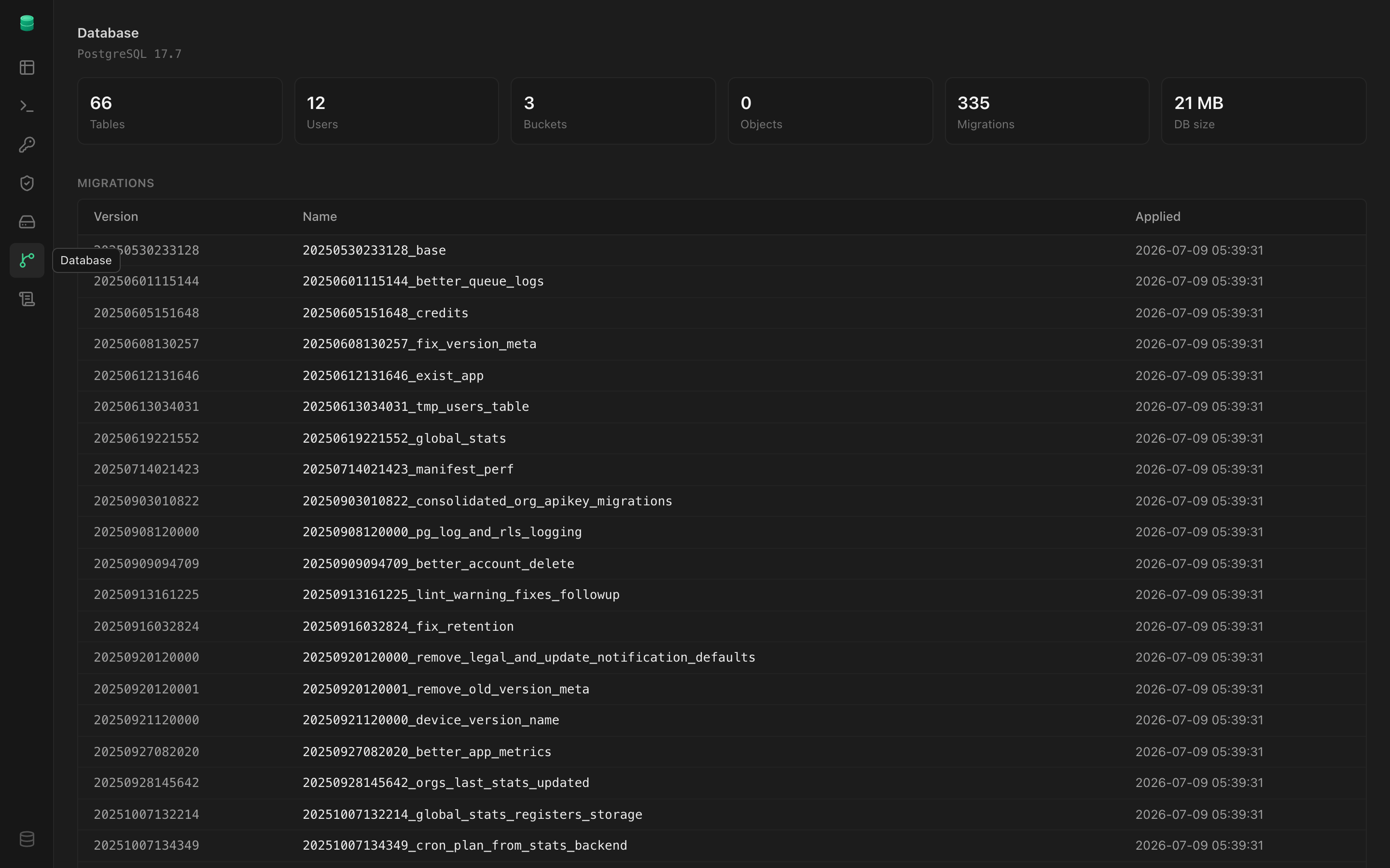 tinbase Studio — Database