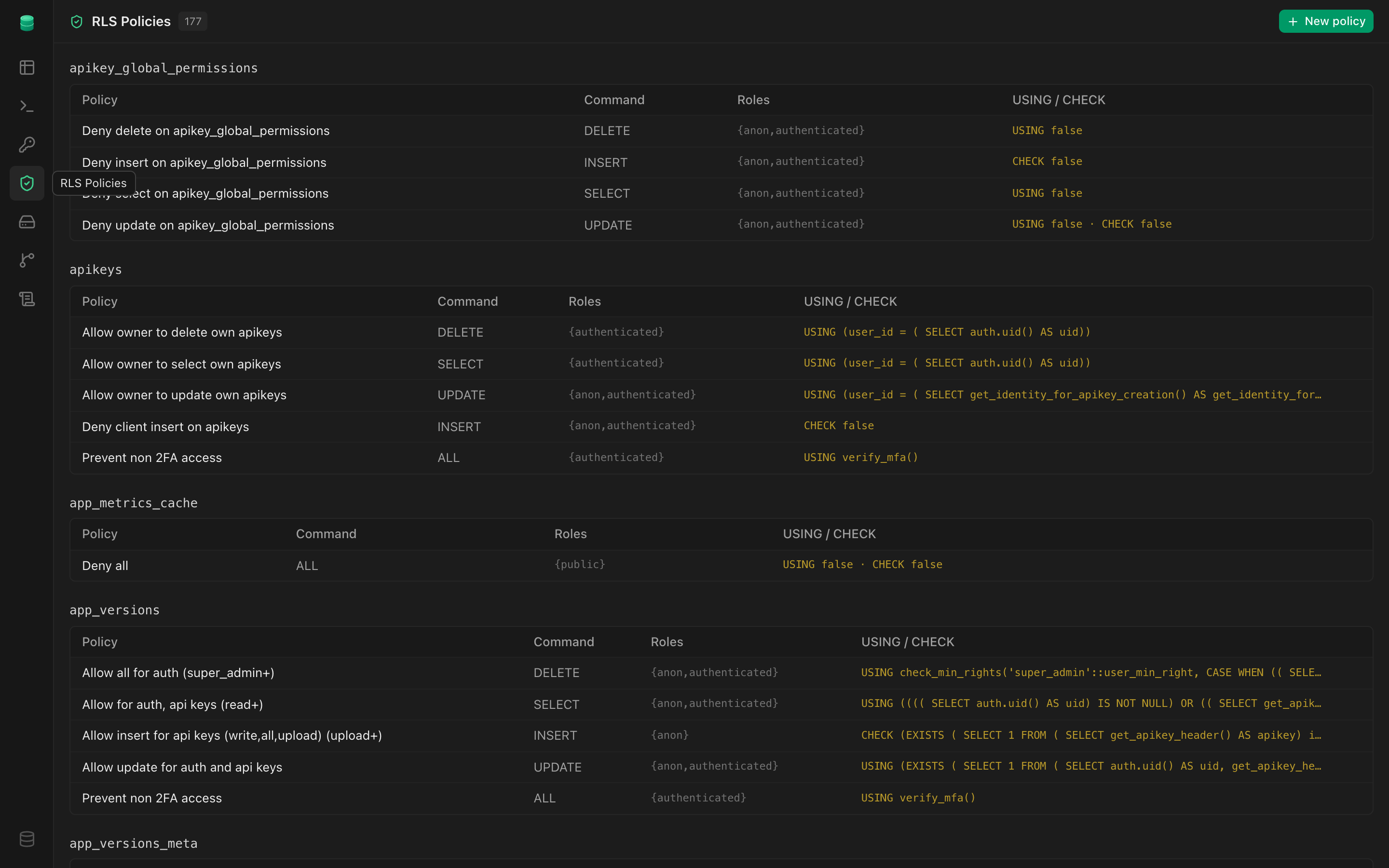 tinbase Studio — RLS policies