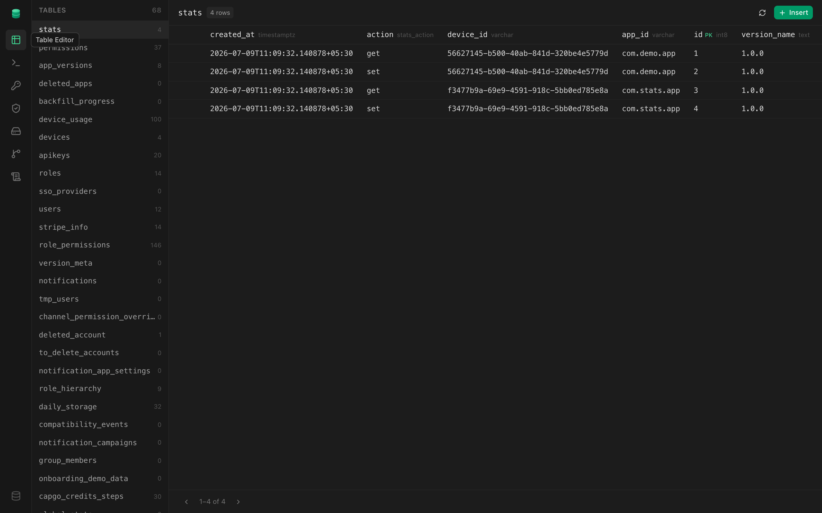 tinbase Studio — Table editor